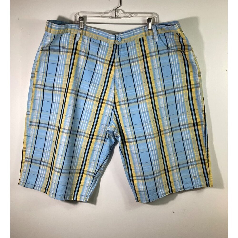 Mens Kani Gold Shorts Blue Plaid 50 Ramie‎ Cotton